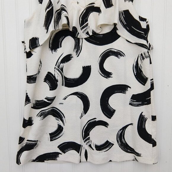 Deletta Anthropologie Pincelada Mini Dress Size L White Black Abstract Ruffle - Picture 6 of 9